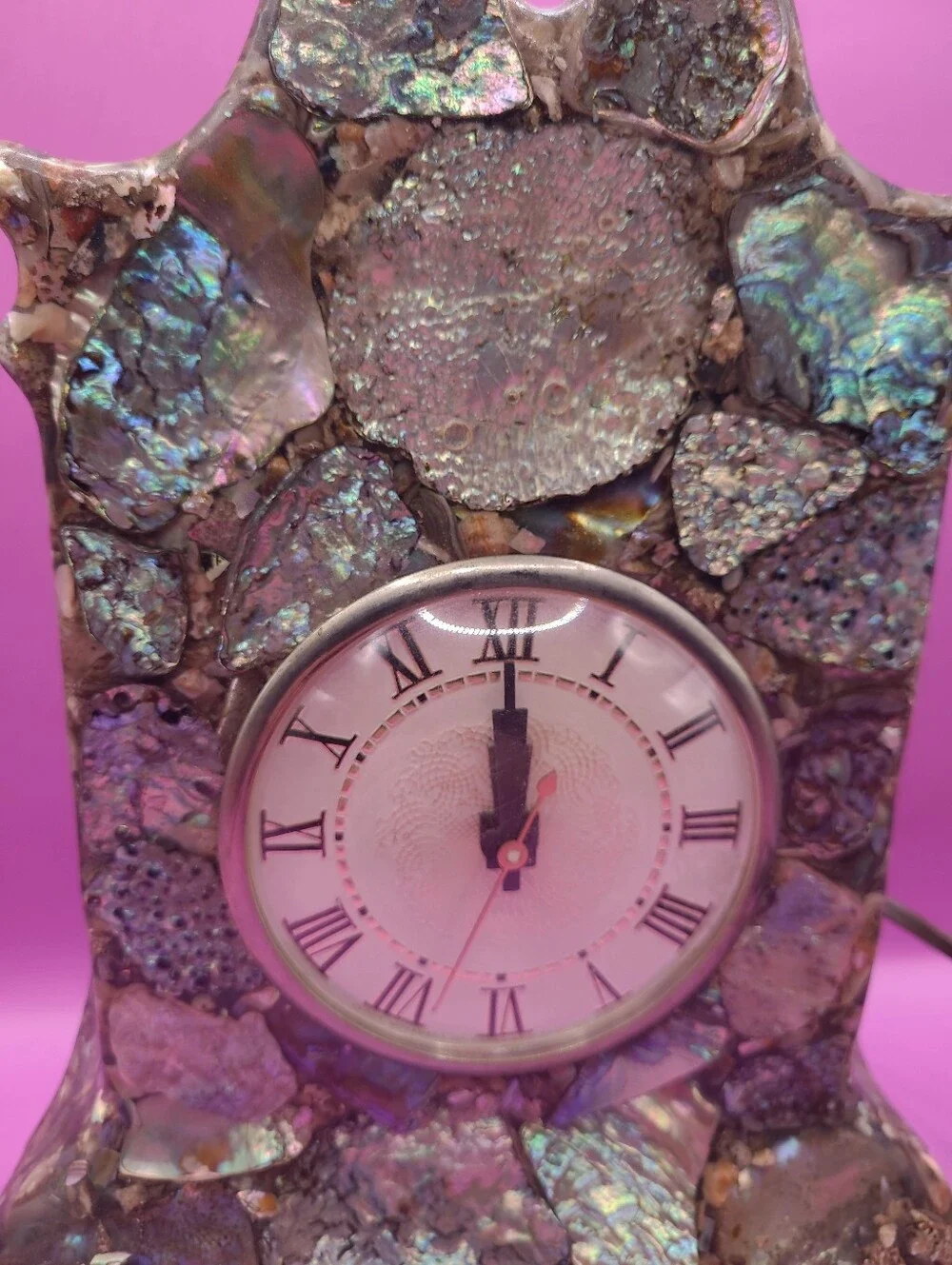 Vintage Plympton's Genuine 10”Abalone Shell Electric Mantle Clock NOT Working